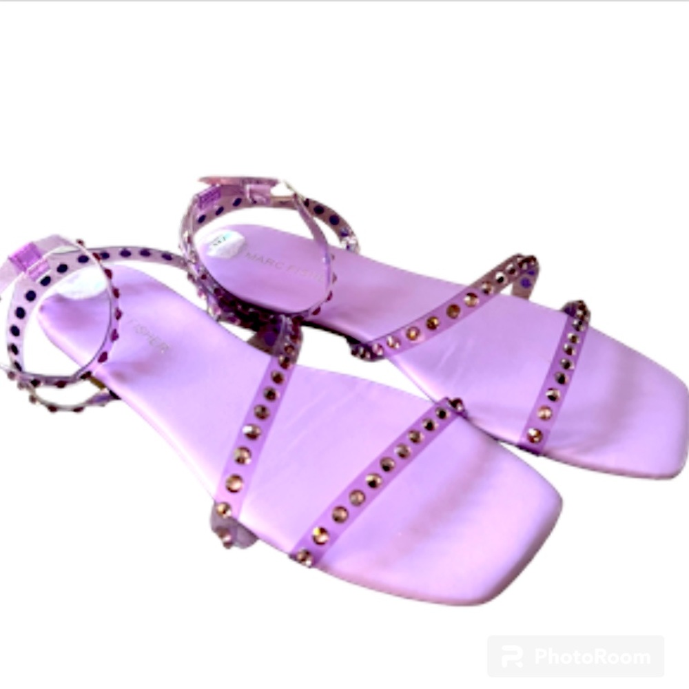 Marc Fisher FONOO Purple Crystal Flat Square Toe Sandals 8.5